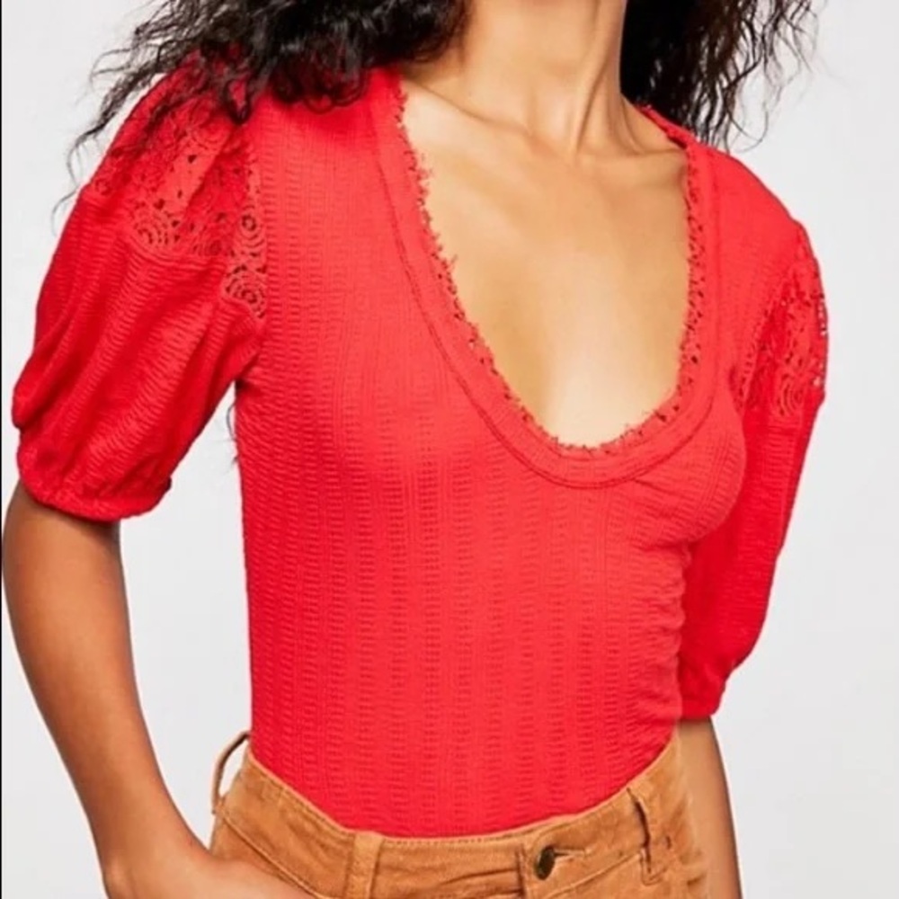 Free People Womens Lace-Inset Knit Blouse Womens Size M